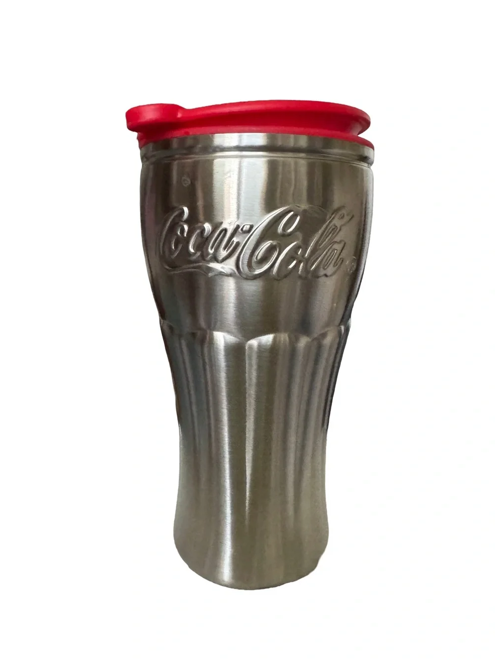 Coca-Cola Stainless Steel Contour Travel Tumbler Cup with Red Lid 16ozea